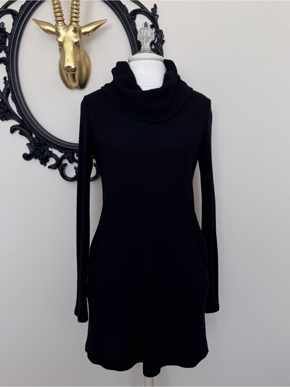 Z Supply Black Cowl Neck Women's Sweater Dress